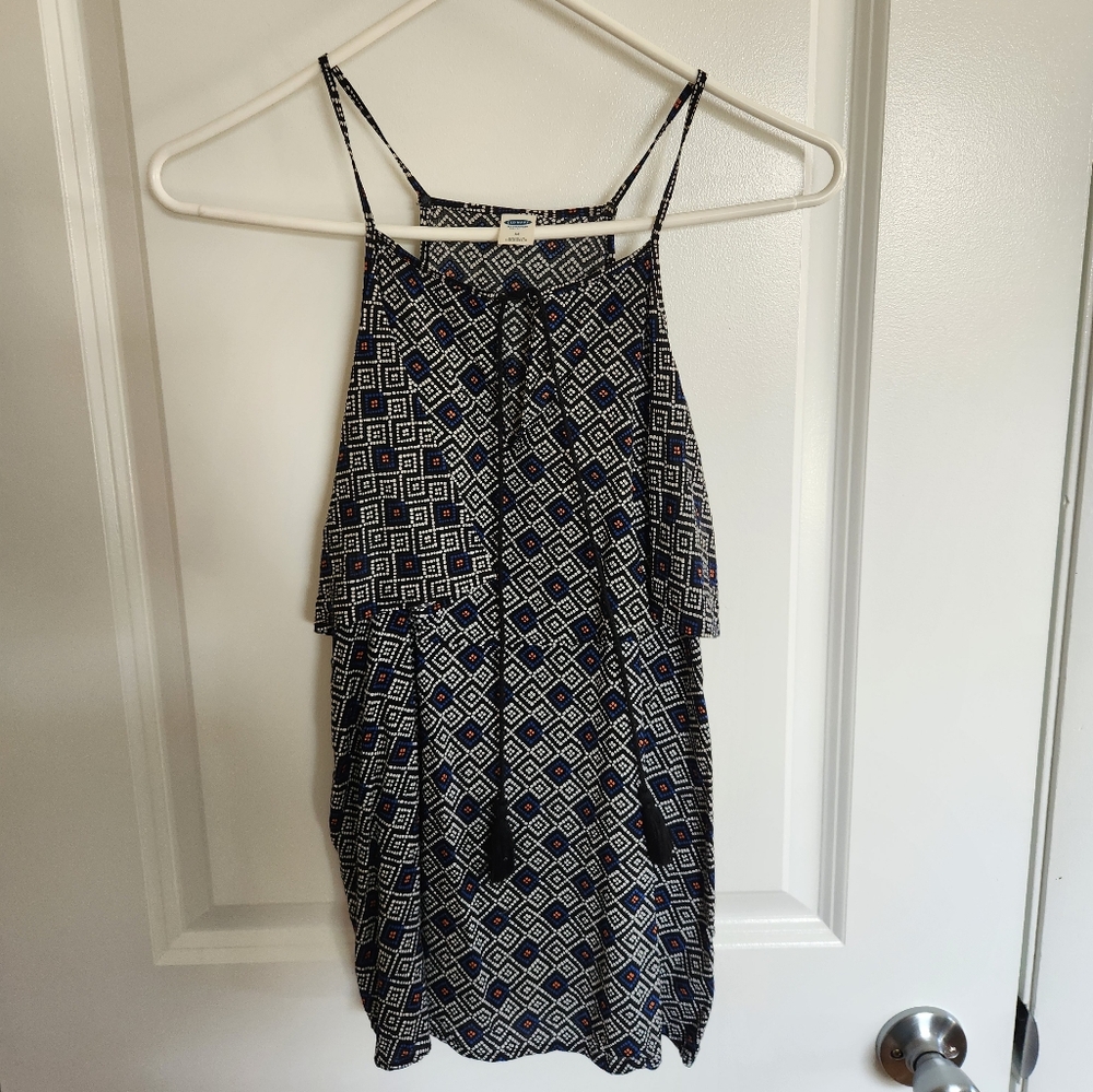 Old Navy Size M Geometric Patterned Spaghetti Strap Tank Top With Tassel Tie